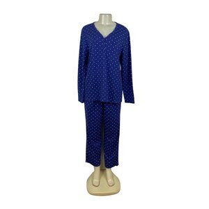 Croft & Barrow Polka Dot Womens Blue 2-Piece Pajama Set Top & Pants Sz LP - New